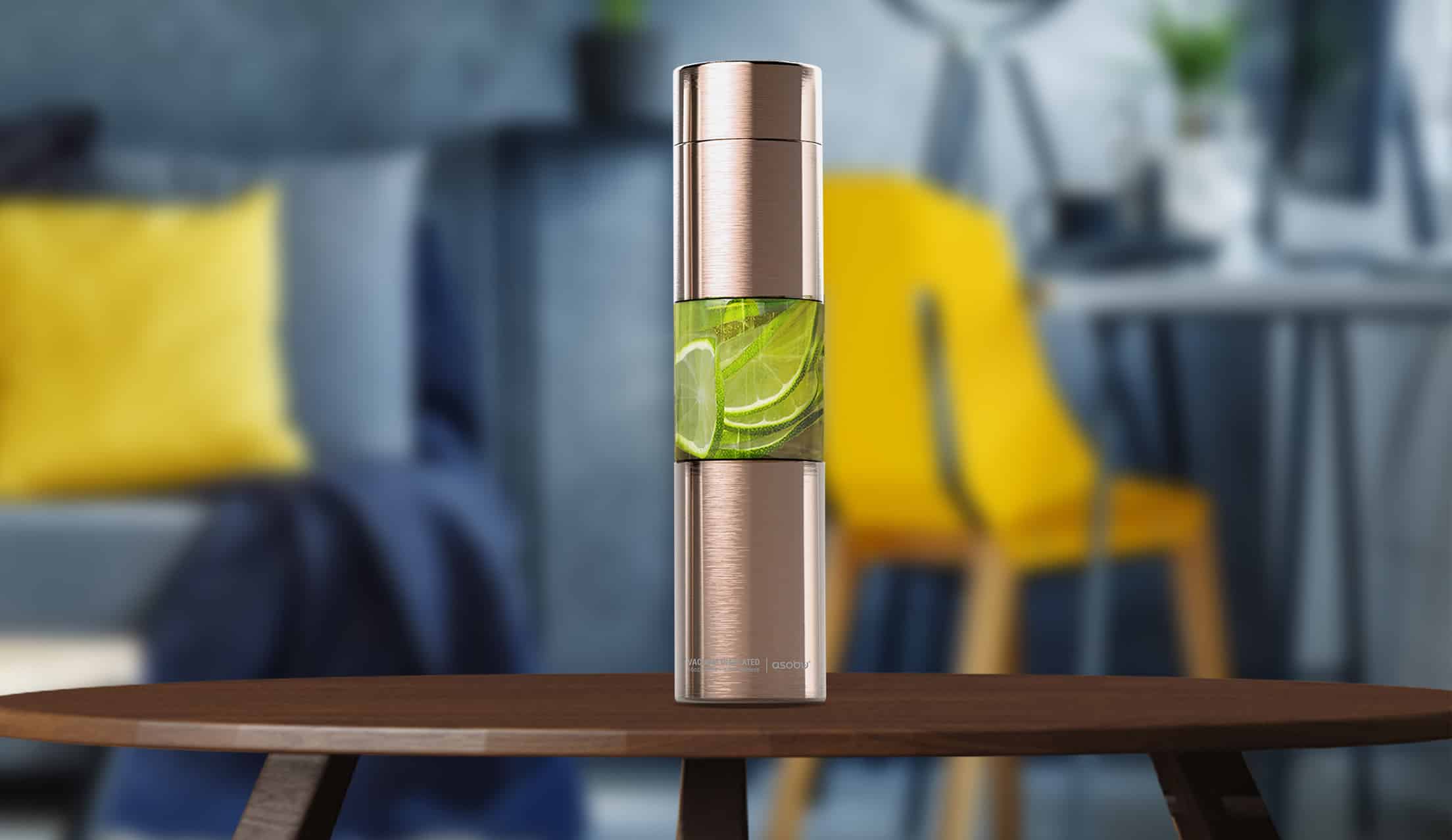 Stainless steel water bottle infused with lime