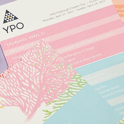 Custom itinerary for tropical YPO gift box